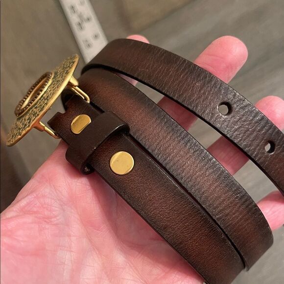 Chico\'s Dark Brown Belt with Textured Matte Gold-tone Buckle - Medium main image 7